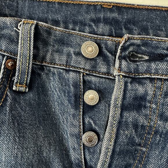 Levis 501 Jeans Womens 26 Blue Skinny High Rise Raw Hem Button Fly Ripped Knee - Picture 12 of 16